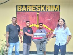 Polres Supiori Kembalikan Mesin Perahu Tempel Hasil Curian